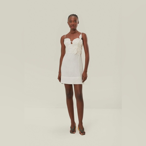 Farm Rio White 3d Flower Bodice Mini Dress - Picture 7 of 9